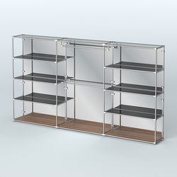 Торговая система ХРОМ (задняя стенка - зеркало) 3600 мм с тонированными полками и поручнями №1, Орех