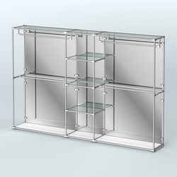 Торговая система ХРОМ (задняя стенка - зеркало) 3030 мм с прозрачными полками и поручнями №4, Ясень Анкор светлый