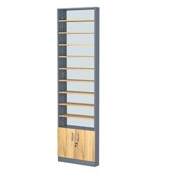 Стеллаж из ДСП с 9-ю полками 100x600 мм серии LEVEL-9 №1-2 (З/C - ЗЕРКАЛО), Темно-Серый  + Дуб Золотистый