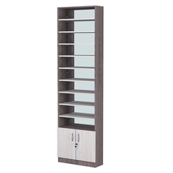 Стеллаж из ДСП с 9-ю полками 200x600 мм серии LEVEL-9 №3-2 (З/C - ЗЕРКАЛО), Ясень Анкор темный + Ясень Анкор светлый