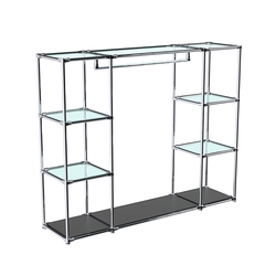 Хромированный стенд-вешало TD-44 №1-1 Хром (с прозрачными полками стекло 6мм), Черный