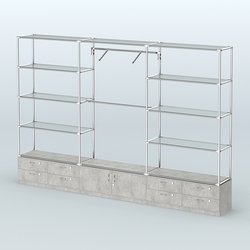 Торговая система ХРОМ без ДСП 3600 мм с тумбами Т14, Т21, прозрачными полками и поручнями №5, Метрополитан Грей