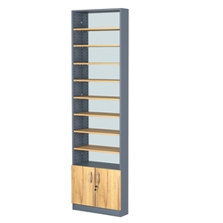 Стеллаж из ДСП с 8-ю полками 150x600 мм серии LEVEL-8 №2-2 (З/C - ЗЕРКАЛО), Темно-серый и Дуб Золотистый