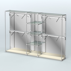 Торговая система ХРОМ (задняя стенка - зеркало) 3030 мм с прозрачными полками и поручнями №8, Крем Вайс