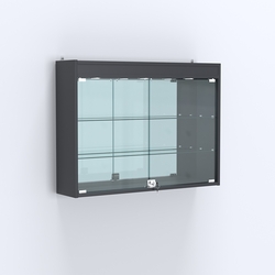 Витрина настенная №203-4А зеркальная с двумя широкими полками и фризом, Антрацит