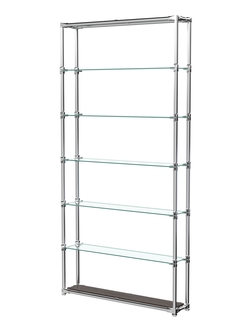 Пристенный торговый стеллаж ЛАЙТ с узкими стеклянными полками №1, Дуб Венге