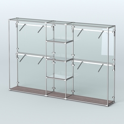 Торговая система ХРОМ (задняя стенка - стекло) 3600 мм с зеркальными полками и поручнями №8, Ясень Анкор темный