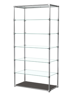 Пристенный торговый стеллаж ЛАЙТ с глубокими прозрачными полками №4, Грейвуд