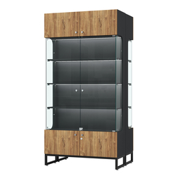 Витрина Монти №5-П двусторонняя, Черный + Дуб Канзас Коричневый