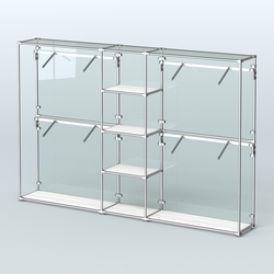 Торговая система ХРОМ (задняя стенка - стекло) 3030 мм с полками ДСП и поручнями №8, Ясень Анкор светлый