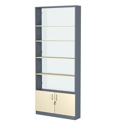 Стеллаж из ДСП с 4-мя полками 200x900 мм серии LEVEL-4 №10-1 (З/C - СТЕКЛО), Темно-серый + Крем Вайс