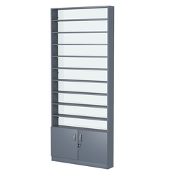 Стеллаж из ДСП с 9-ю полками 150x900 мм серии LEVEL-9 №9-1 (З/C - СТЕКЛО), Темно-Серый