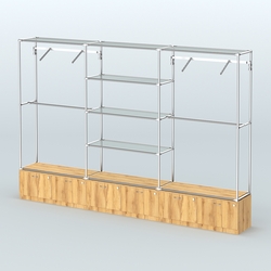 Торговая система ХРОМ без ДСП 3600 мм с тумбами Т15, прозрачными полками и поручнями №6, Дуб Золотистый