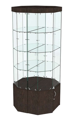 Стеклянная высокая островная витрина с подсветкой серии Истра №801-О, Дуб Венге