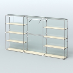 Торговая система ХРОМ (задняя стенка - стекло) 3600 мм с полками ДСП и поручнями №9, Крем Вайс