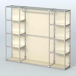 Торговая система ХРОМ (задняя стенка - ДСП) 3600 мм с зеркальными полками и поручнями №3, Крем Вайс