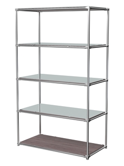 Торговый хромированный стеллаж с зеркальными полками №6, Ясень Анкор темный - U31105