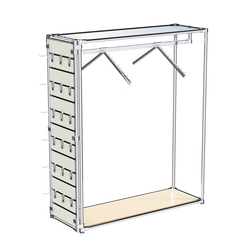 Хромированный стенд-вешало ETD-12 №1-4 (торец-ЭП) с полкой Зеркало 4мм, Крем Вайс