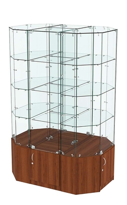 Стеклянная островная широкая с прозрачным верхом витрина серии Истра №805-О-450, Орех
