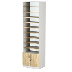 Стеллаж из ДСП с 9-ю полками 400x600 мм серии LEVEL-9 №7-1 (З/C - СТЕКЛО), Белый + Дуб Сонома