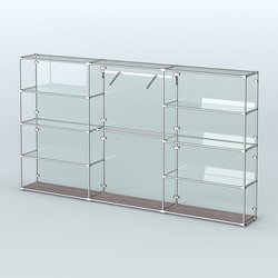 Торговая система ХРОМ (задняя стенка - стекло) 3600 мм с прозрачными полками и поручнями №9, Ясень Анкор темный