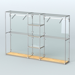 Торговая система ХРОМ (задняя стенка - стекло) 3600 мм с зеркальными полками и поручнями №12, Дуб Золотистый