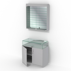 Комбинированный прилавок-витрина с зеркальными стенками КПВ-14-08, Серый