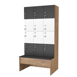 Шкаф для раздевалок со скамейкой КОМБО-Квартет №3-1, Дуб канзас коричневый + Черный + Белый