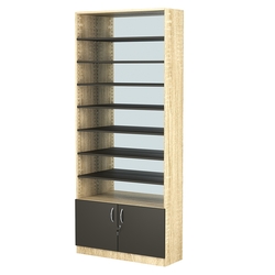 Стеллаж из ДСП с 7-ю полками 300x900 мм серии LEVEL-7 №12-2 (З/C - ЗЕРКАЛО), Дуб Сонома + Черный