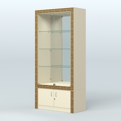 Витрина с декором и зеркалом №ВБА-3, Крем Вайс