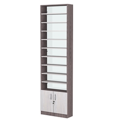 Стеллаж из ДСП с 9-ю полками 200x600 мм серии LEVEL-9 №3-1 (З/C - СТЕКЛО), Ясень Анкор темный + Ясень Анкор светлый