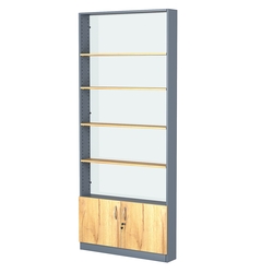 Стеллаж из ДСП с 4-мя полками 150x900 мм серии LEVEL-4 №9-1 (З/C - СТЕКЛО), Темно-серый и Дуб Золотистый