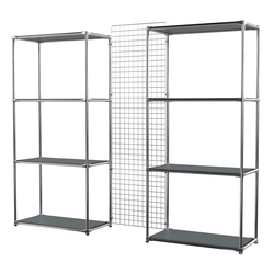 Сетчатый стеллаж СТИЛЬ с полками ДСП и решеткой №31-3, Темно-Серый