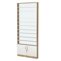 Стеллаж из ДСП с 10-ю полками 100x900 мм серии LEVEL-10 №8-1 (З/C - СТЕКЛО), Дуб Канзас коричневый + Белый