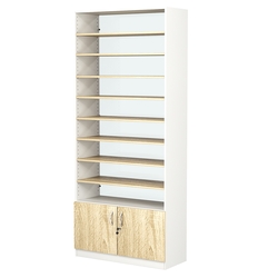 Стеллаж из ДСП с 8-ю полками 350x900 мм серии LEVEL-8 №13-1 (З/C - СТЕКЛО), Белый + Дуб Сонома