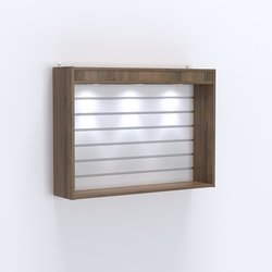 Витрина настенная №203-2В с эконом панелью и верхним фризом, Орех