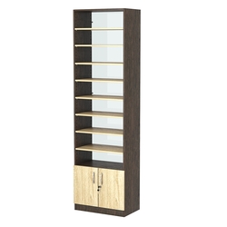 Стеллаж из ДСП с 8-ю полками 350x600 мм серии LEVEL-8 №6-1 (З/C - СТЕКЛО), Дуб Венге + Дуб Сонома