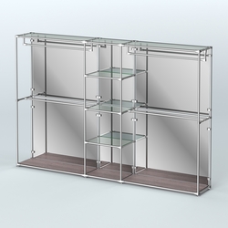 Торговая система ХРОМ (задняя стенка - зеркало) 3030 мм с прозрачными полками и поручнями №4, Ясень Анкор темный