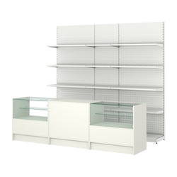 Комплект металлических стеллажей с полками и прилавков ЭК-3, Белый