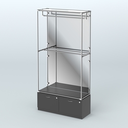 Торговая система ХРОМ (задняя стенка - зеркало) 1200 мм №1-3 с тумбой Т-15 и поручнями, Черный