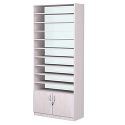 Стеллаж из ДСП с 9-ю полками 350x900 мм серии LEVEL-9 №13-1 (З/C - СТЕКЛО), Ясень Анкор светлый