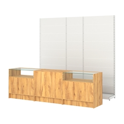 Комплект металлических стеллажей с перфорацией и прилавков ЭК-2, Дуб Золотистый