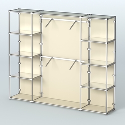 Торговая система ХРОМ (задняя стенка - ДСП) 3600 мм с зеркальными полками и поручнями №7, Крем Вайс