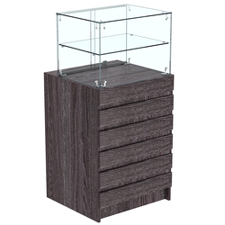 Торговый прилавок со стеклянной надставкой и фасадными панелями №5Э-01, Ясень Анкор темный - U31105