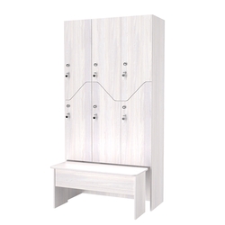 Шкаф для раздевалок сзадвижной скамейкой КОМБО-Элегия №3-2Б, Ясень Анкор светлый