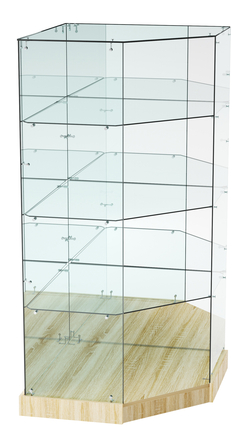 Витрина Хит продаж №518 (угловая пятигранная, открытая, З/C - зеркало), Дуб сонома