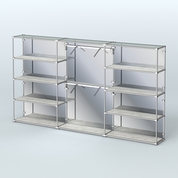 Торговая система ХРОМ (задняя стенка - зеркало) 3600 мм с полками ДСП и поручнями №6, Метрополитан Грей