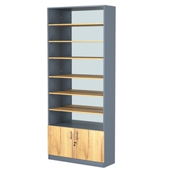 Стеллаж из ДСП с 6-ю полками 300x900 мм серии LEVEL-6 №12-2 (З/C - ЗЕРКАЛО), Темно-серый и Дуб Золотистый