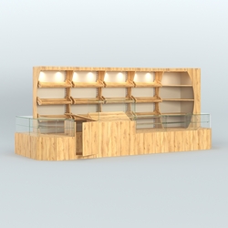 Угловой павильон с широким рядом стеллажей для размещения хлеба и выпечки №4, Дуб Золотистый и Крем Вайс