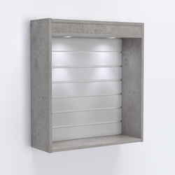 Витрина настенная №201-2В открытая с эконом панелью и подсветкой, Бетон Чикаго светло-серый F186 ST9